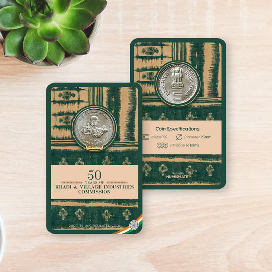 Rs.5 50 Years of Khadi & Village Industries Commission Commemorative Coin Card - Special Edition image 1