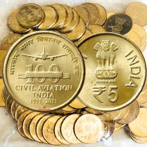 Rs 5 100 Years of Civil Aviation 100 coin RBI Mumbai Mint Pack image 1