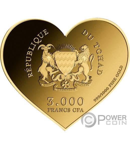 Chad - I Love You Heart Shaped Gold Commemorative Coin in Original Mint Pack image 1