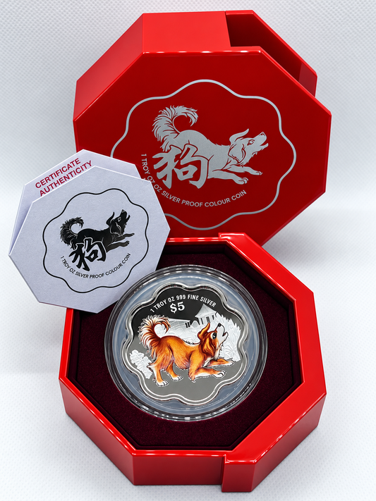 2018 Singapore - S$5 - 1 Oz - Year of the Dog – Floral Design