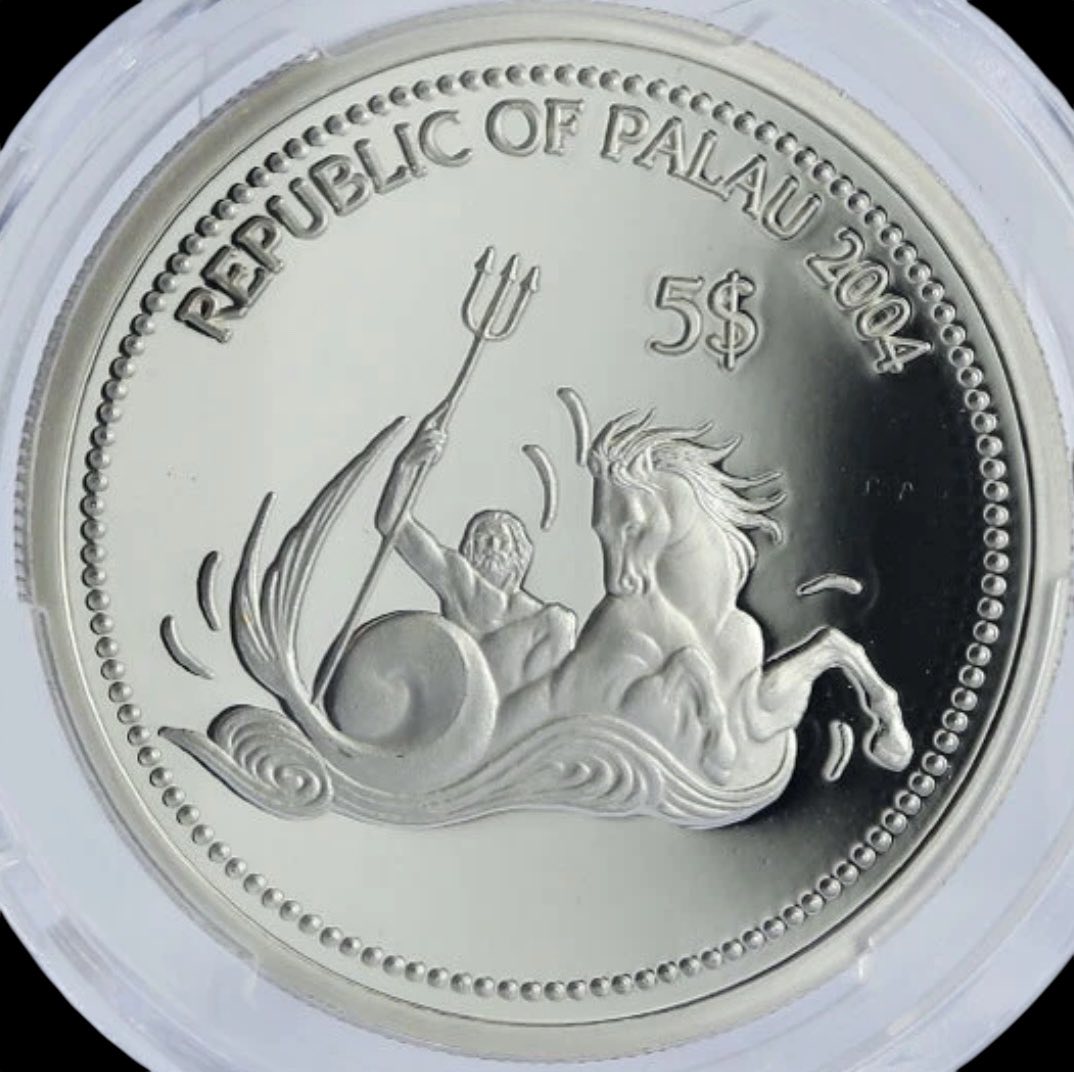 2004 Palau – 5 Dollars - Marine Life Protection – Dolphin