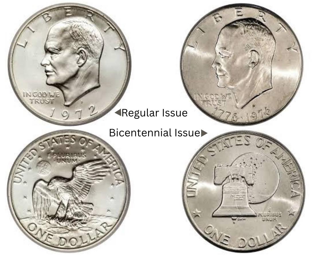 1971–1978 USA - Eisenhower Dollar – Two coin Set (Regular + Bicentennial Issues)