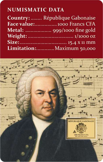 Gabon - 1000 Francs CFA - Johann Sebastian Bach – Gold Coin Card