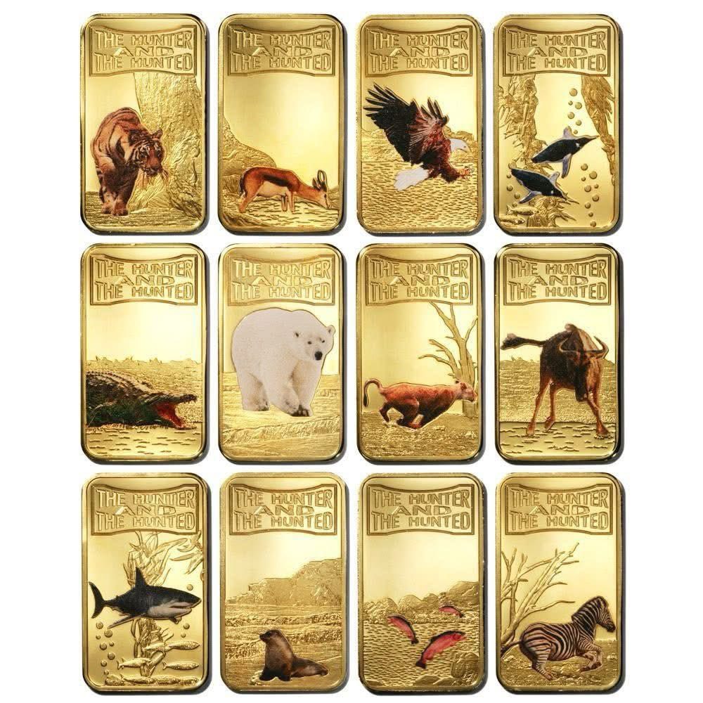 2013 Somali Republic - The Hunter & The Hunted 25 Shillings Gold-plated Colored 12 Bar Set