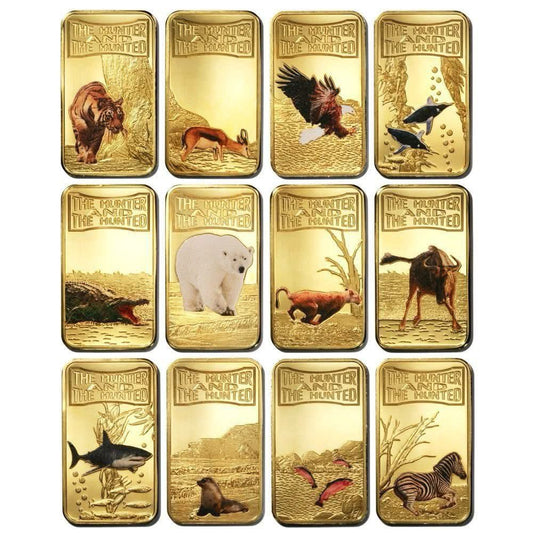 2013 Somali Republic - The Hunter & The Hunted 25 Shillings Gold-plated Colored 12 Bar Set