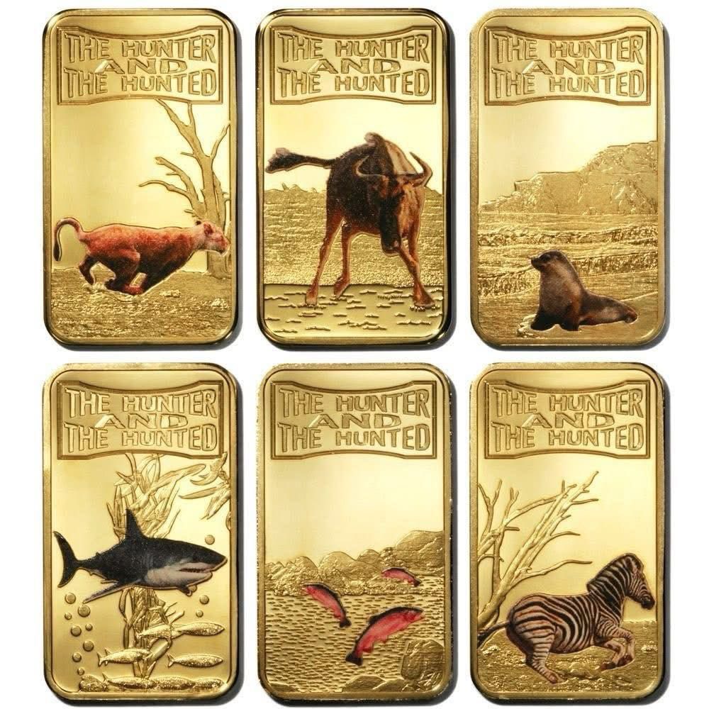 2013 Somali Republic - The Hunter & The Hunted 25 Shillings Gold-plated Colored 12 Bar Set