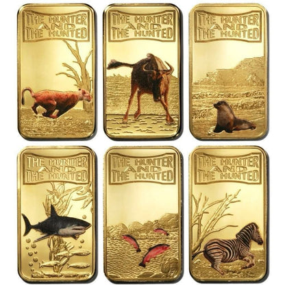2013 Somali Republic - The Hunter & The Hunted 25 Shillings Gold-plated Colored 12 Bar Set