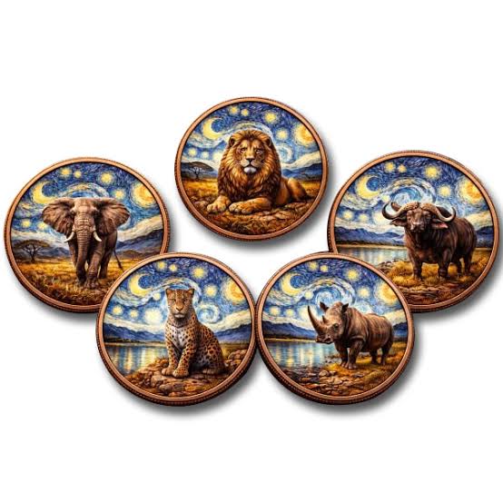 1 AVDP oz (31.1 g) * 5 - The Big Five Collection – Colorized Copper Rounds