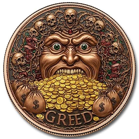 5 AVDP oz - Greed – Colorized Copper Round