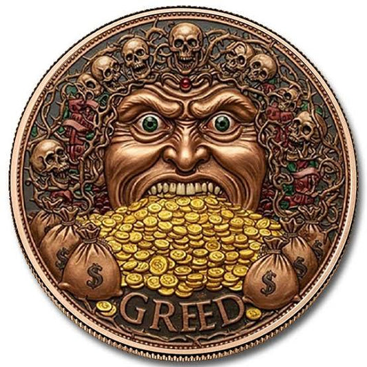 5 AVDP oz - Greed – Colorized Copper Round