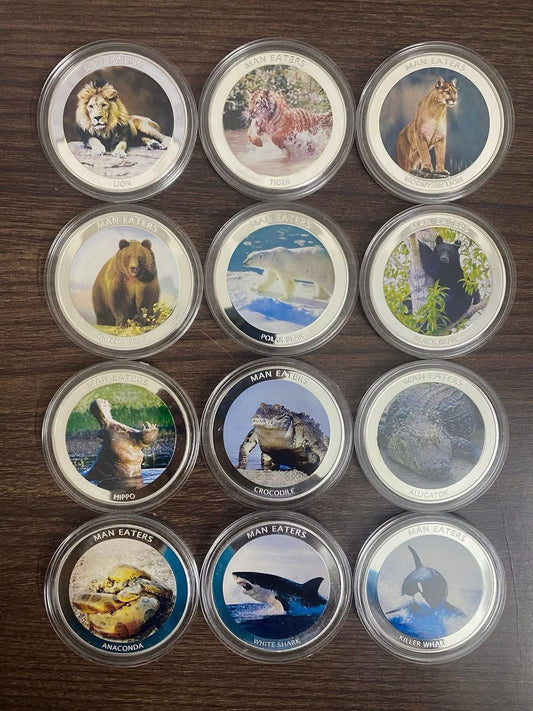 2010 Uganda - MAN EATERS Complete Set - 12 Proof Coins