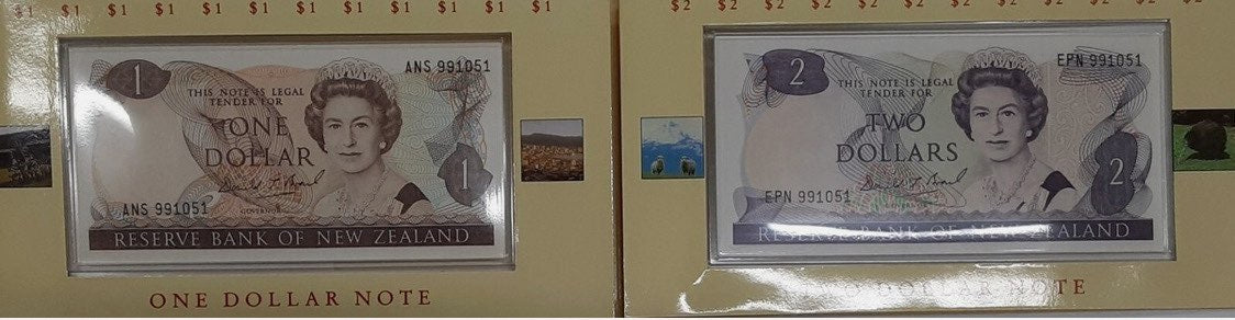1990 New Zealand – One & Two Dollars – Reserve Bank of New Zealand Kiwi Dollar Collection