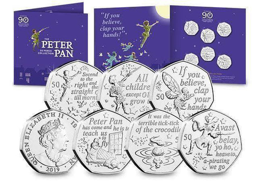 2019 Isle of Man – 50 Pence (Set of 6) - Peter Pan 50p Series Set