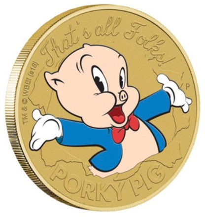 2019 Perth Mint - 1 Dollar - Looney Tunes - Porky Pig Colored Coin