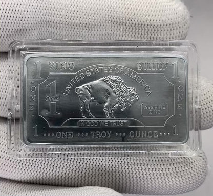 1 Troy Ounce .999 Fine Zinc Bullion Bar