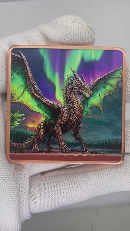 5 AVDP Ounces Dragon of the Northern Lights .999 Fine Copper Art Bar