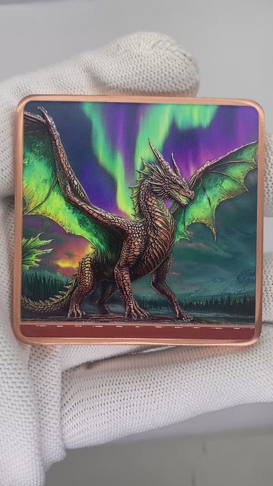 5 Troy Ounces Dragon of the Northern Lights .999 Fine Copper Art Bar