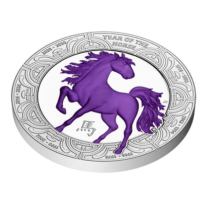 2026 Niue -$1 - 1 Oz Year of the Horse – Purple Horse Silver Coin