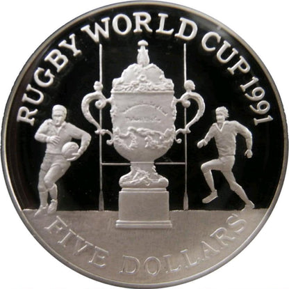 1991 New Zealand - 5 Dollars - Rugby World Cup