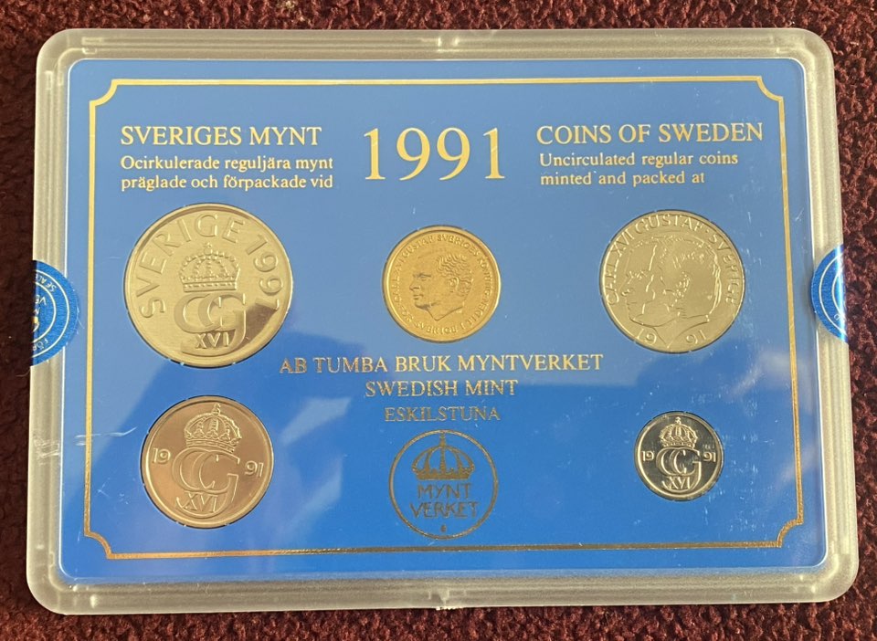 1991 Sweden - 5 Öre to 10 Kronor - Coins of Sweden