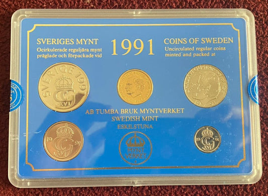 1991 Sweden - 5 Öre to 10 Kronor - Coins of Sweden