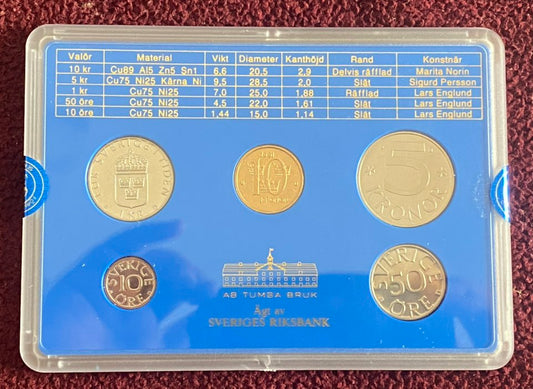 1991 Sweden - 5 Öre to 10 Kronor - Coins of Sweden