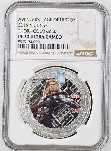 2015 Niue - 2 Dollars - 1 Oz - Thor (Avengers: Age of Ultron) Colorized Silver Coin – NGC PF70 UC