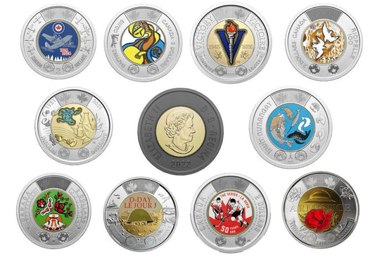 Canada Toonies ( 2 Dollars ) Colourized coins Set - $2 x 11 Coins